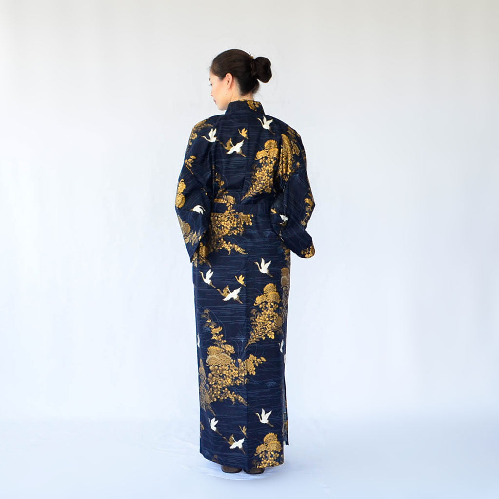 Japanese Colorful Yukata Women's Cotton "Golden Crane"