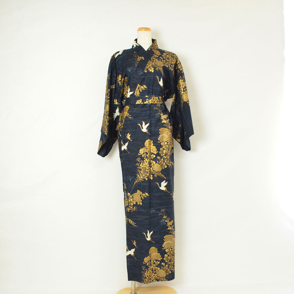 Japanese Colorful Yukata Women's Cotton "Golden Crane"