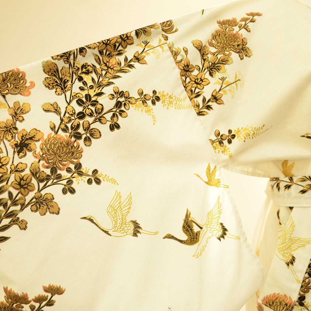 Japanese Colorful Yukata Women's Cotton "Golden Crane"