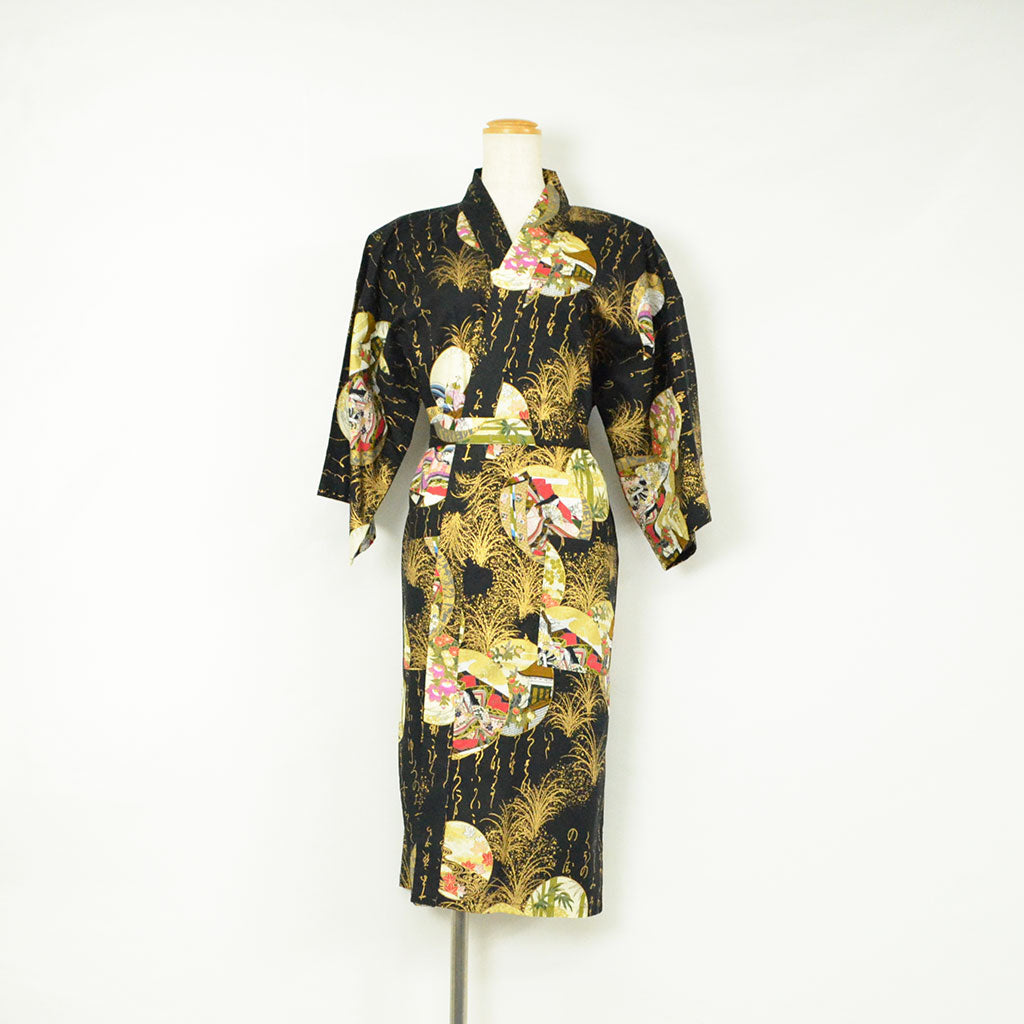 Japanese Colorful Yukata Women's Cotton Knee-length "Calligraphy and Princess"