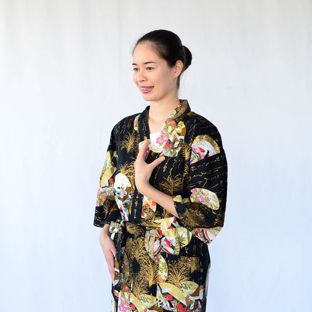 Japanese Colorful Yukata Women's Cotton Knee-length "Calligraphy and Princess"