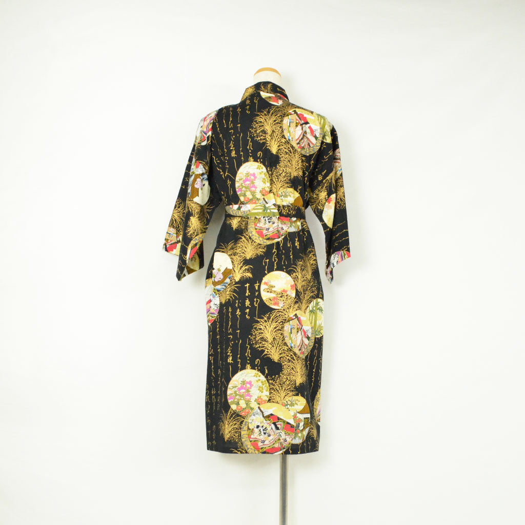 Japanese Colorful Yukata Women's Cotton Knee-length "Calligraphy and Princess"