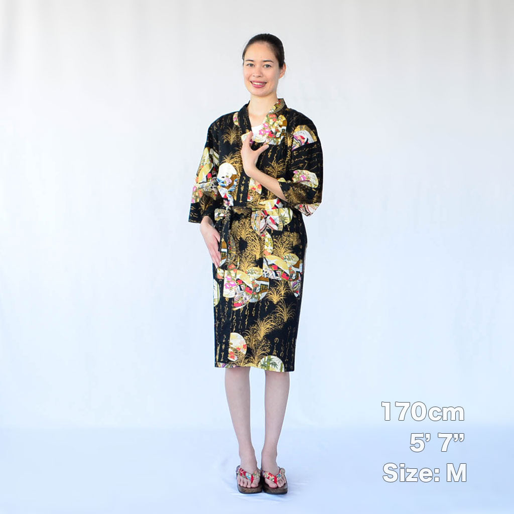 Japanese Colorful Yukata Women's Cotton Knee-length "Calligraphy and Princess"