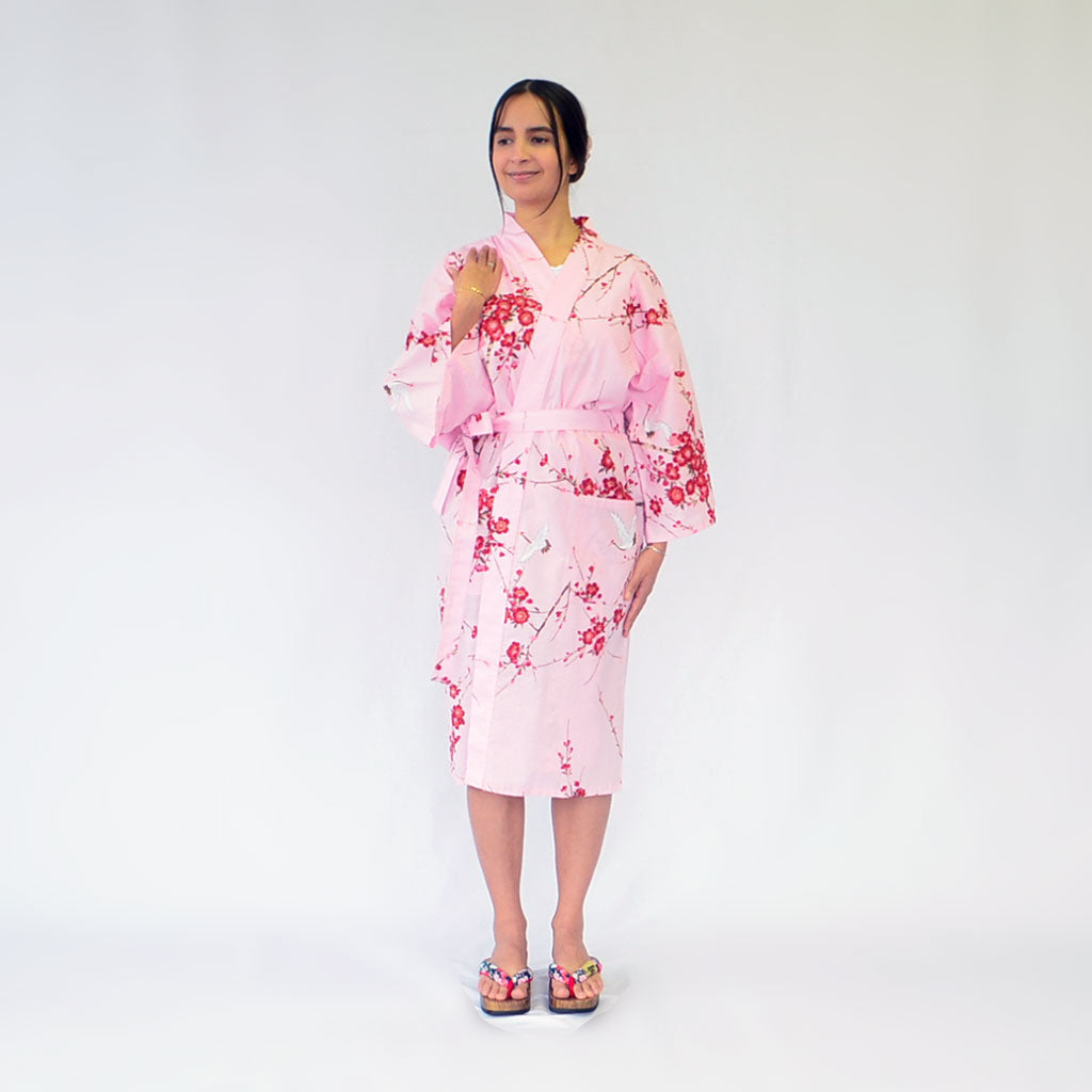 Japanese Colorful Yukata Women's Cotton Knee-length "Sakura Crane"