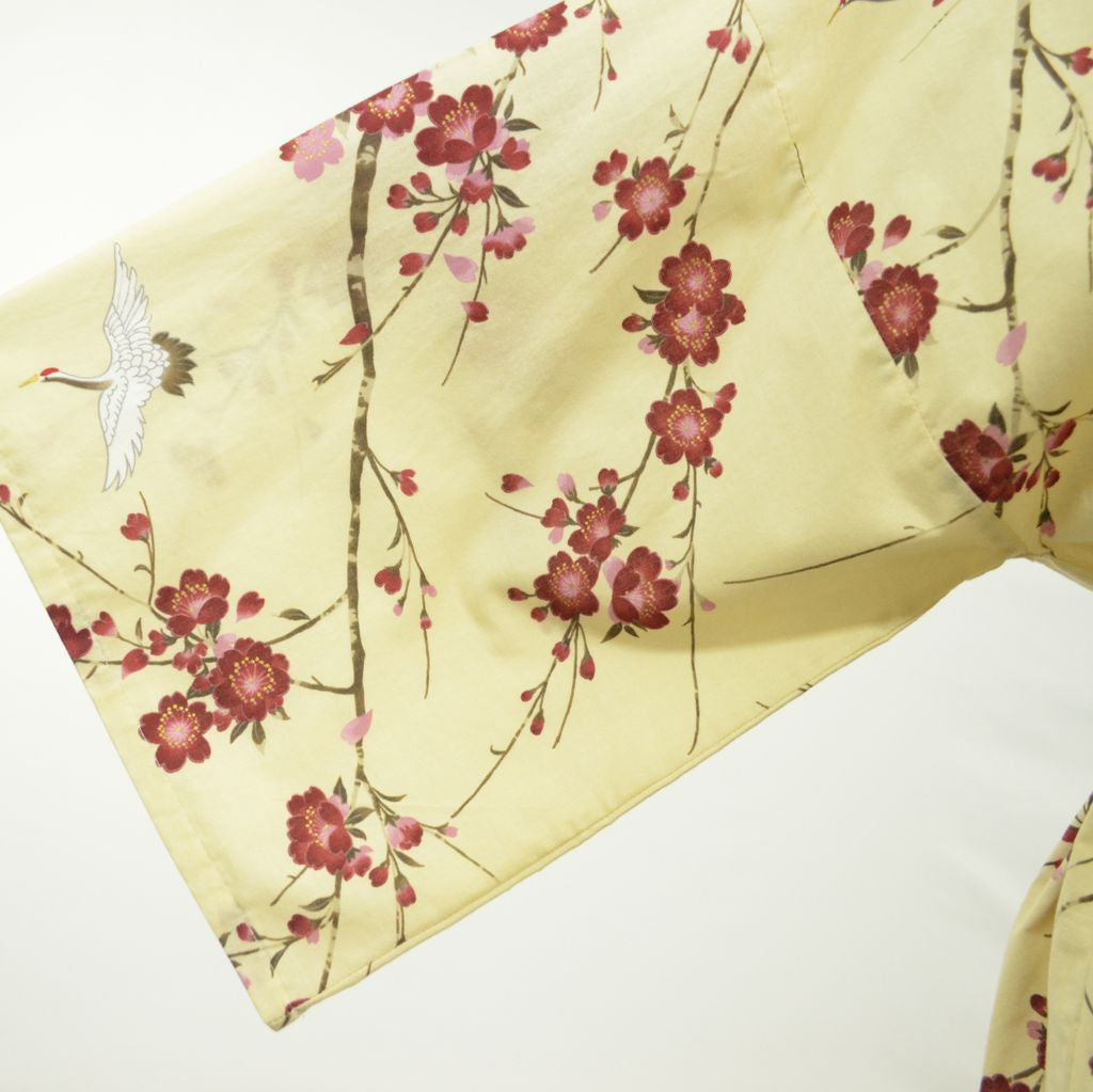 Japanese Colorful Yukata Women's Cotton Knee-length "Sakura Crane"