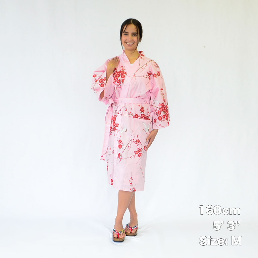 Japanese Colorful Yukata Women's Cotton Knee-length "Sakura Crane"