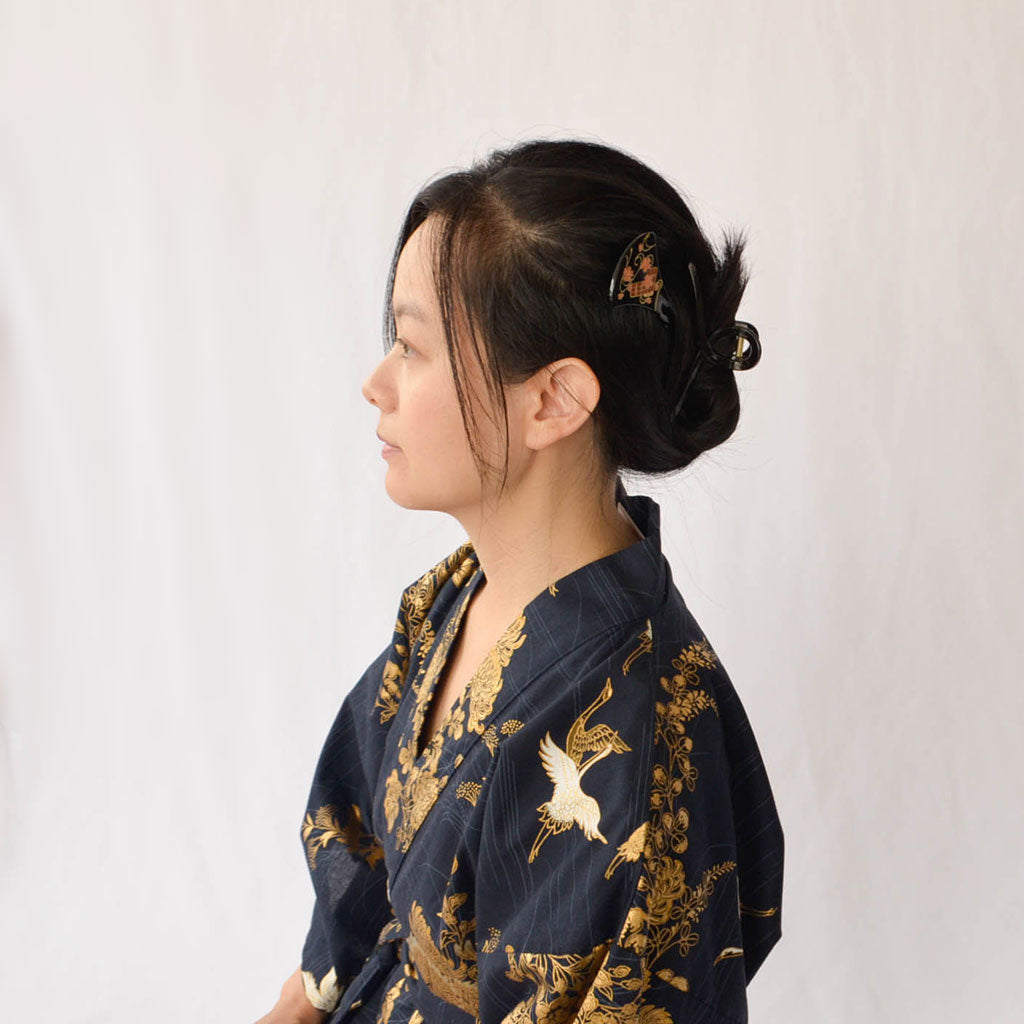 Japanese Colorful Yukata Women's Cotton Knee-length "Golden Crane"