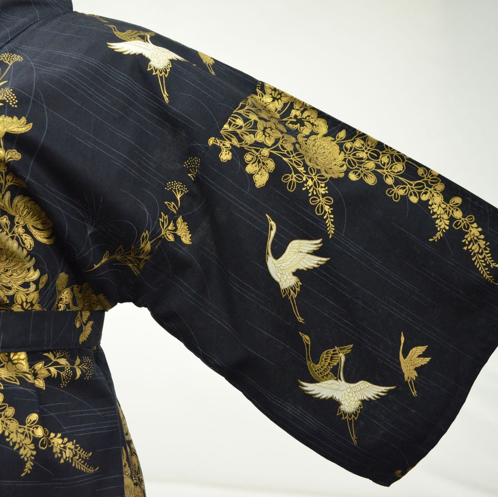 Japanese Colorful Yukata Women's Cotton Knee-length "Golden Crane"