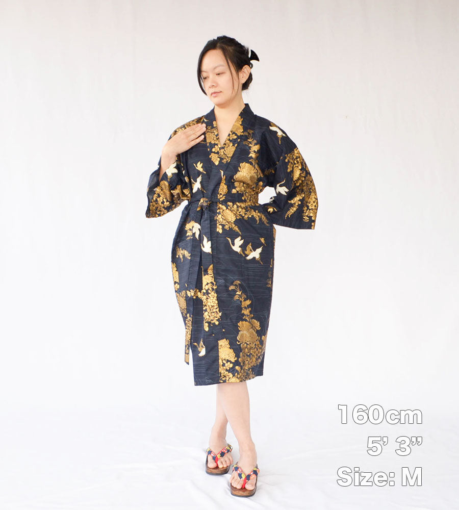 Japanese Colorful Yukata Women's Cotton Knee-length "Golden Crane"