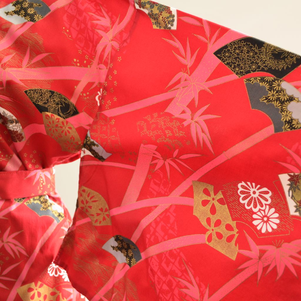 Japanese Kimono Women's Cotton "Bamboo & Fan"