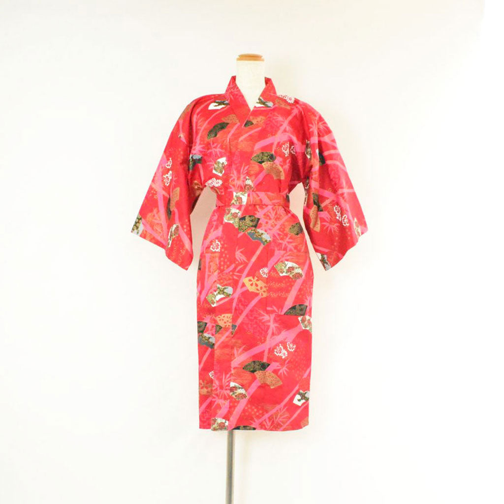 Japanese Kimono Women's Cotton Knee-length "Bamboo & Fan"
