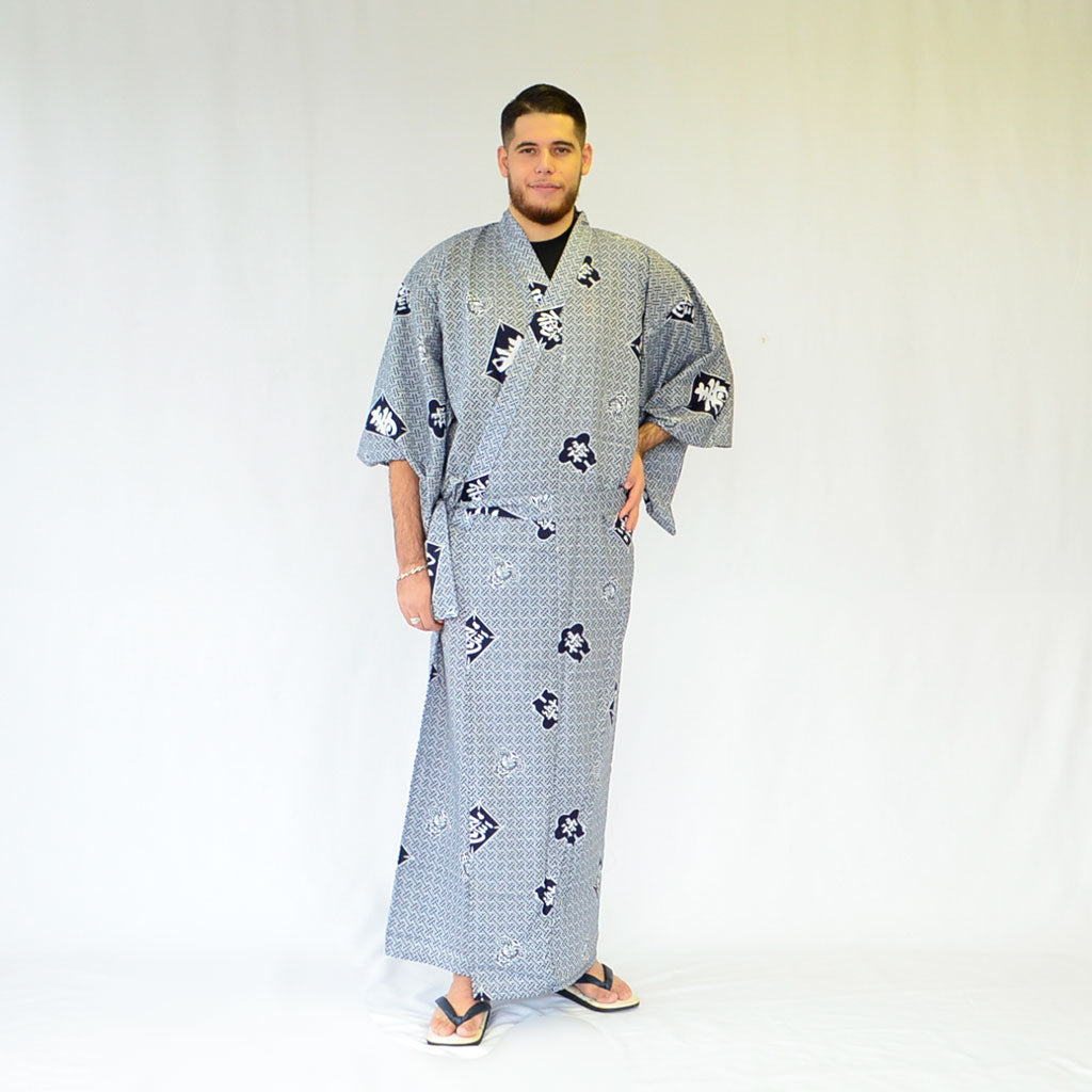 Japanese Yukata Men’s Cotton "Kite and Kotobuki"