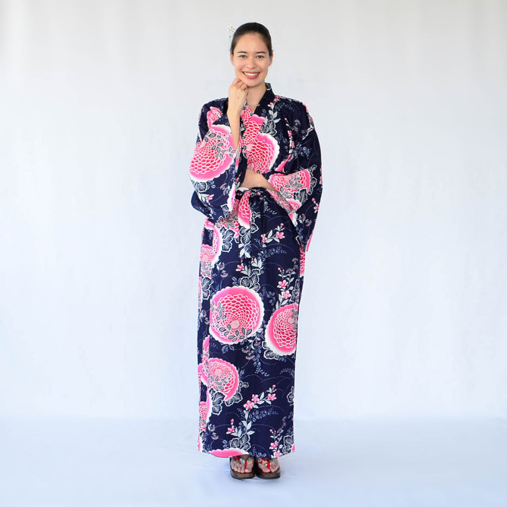 Japanese Yukata Women's Cotton "Peony and Chrysanthemum"