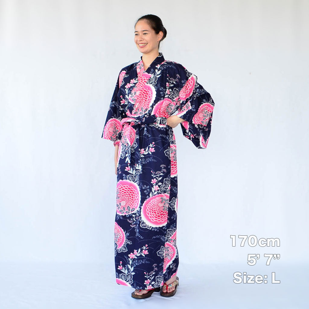 Japanese Yukata Women's Cotton "Peony and Chrysanthemum"