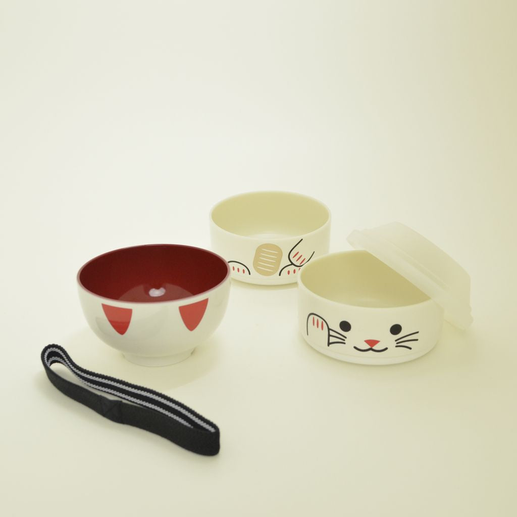 Bento Box Kokeshi Doll and Chopsticks Set "Maneki-Neko" (Small)