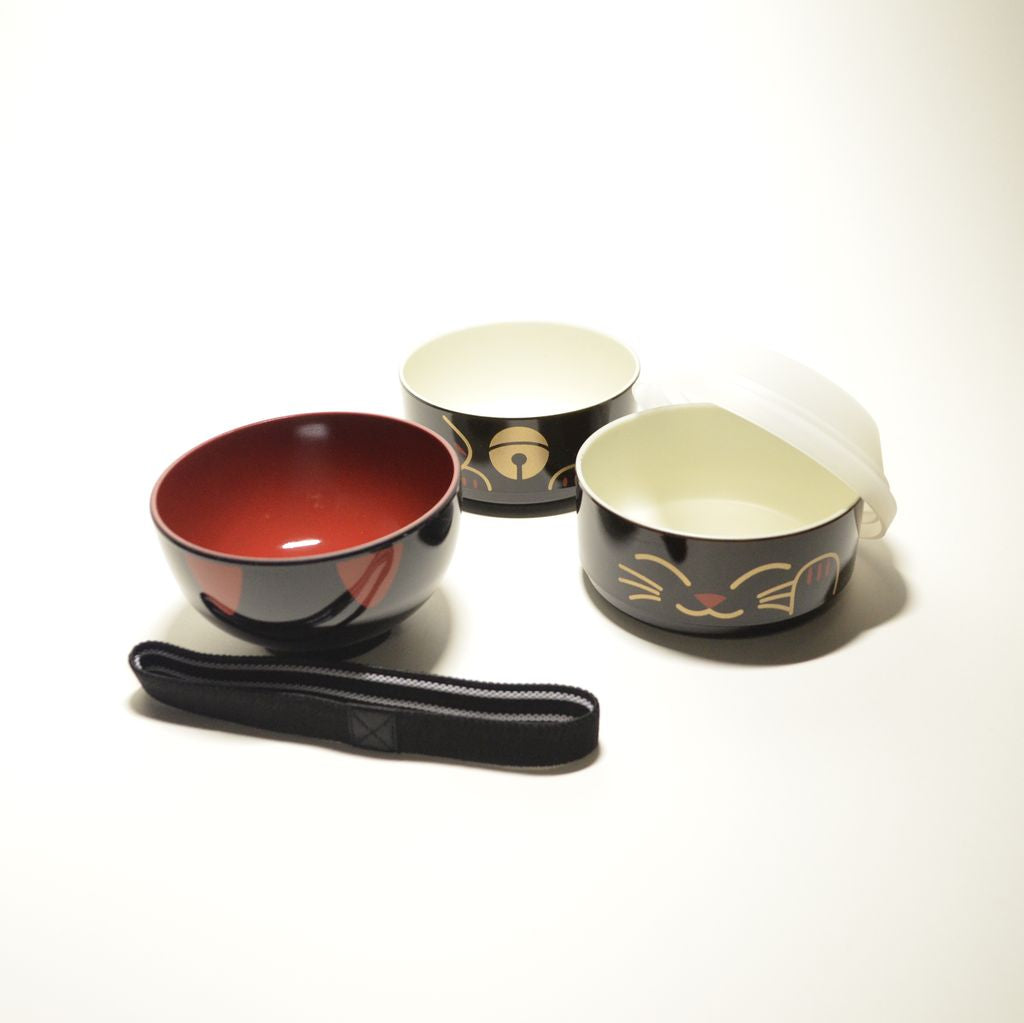 Bento Box Kokeshi Doll and Chopsticks Set "Maneki-Neko" (Small)