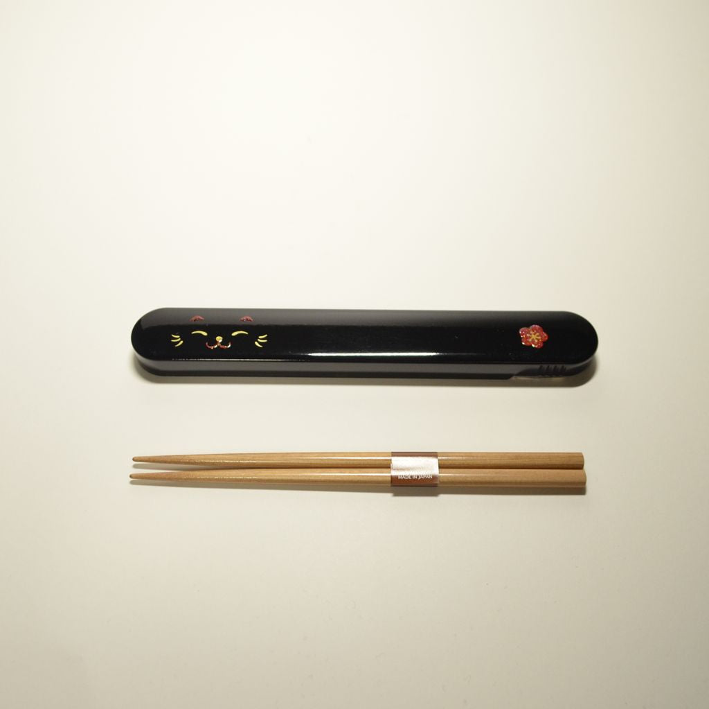 Bento Box Kokeshi Doll and Chopsticks Set "Maneki-Neko" (Small)