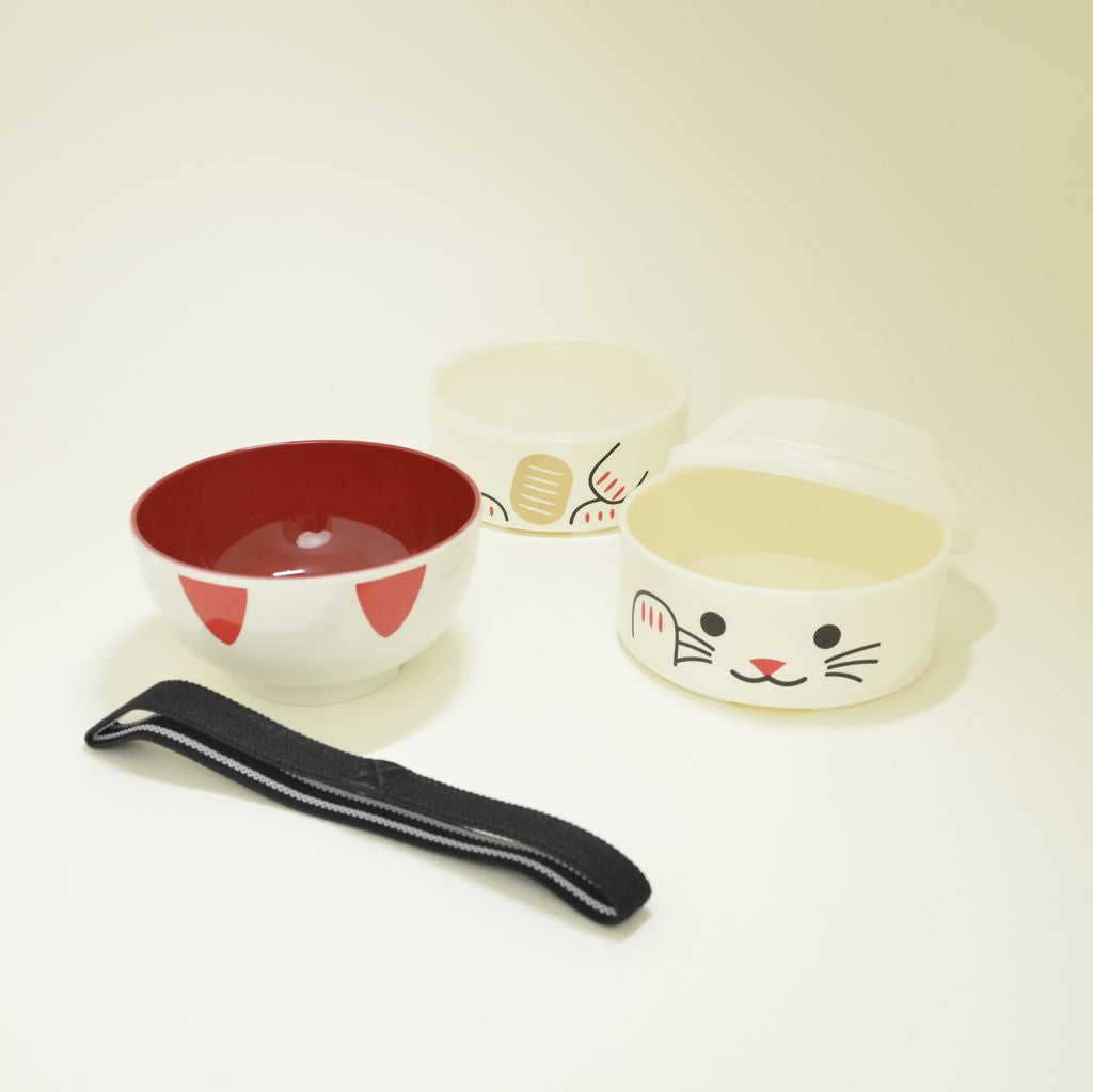 Bento Box Kokeshi Doll and Chopsticks Set "Maneki-Neko" (Large)