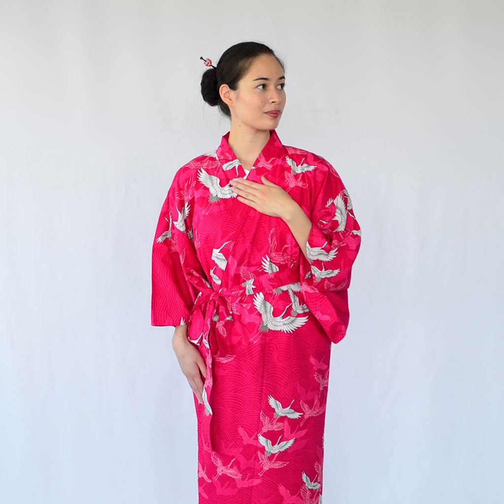 Japanese Yukata Women's Cotton "Colorful Crane"