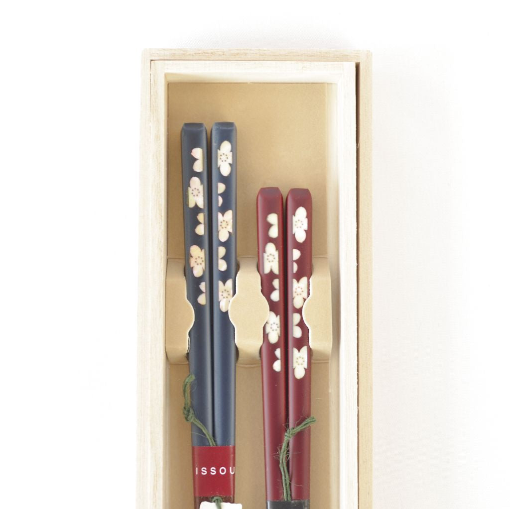 Chopsticks Set of 2P "White Gold Cherry Blossoms"