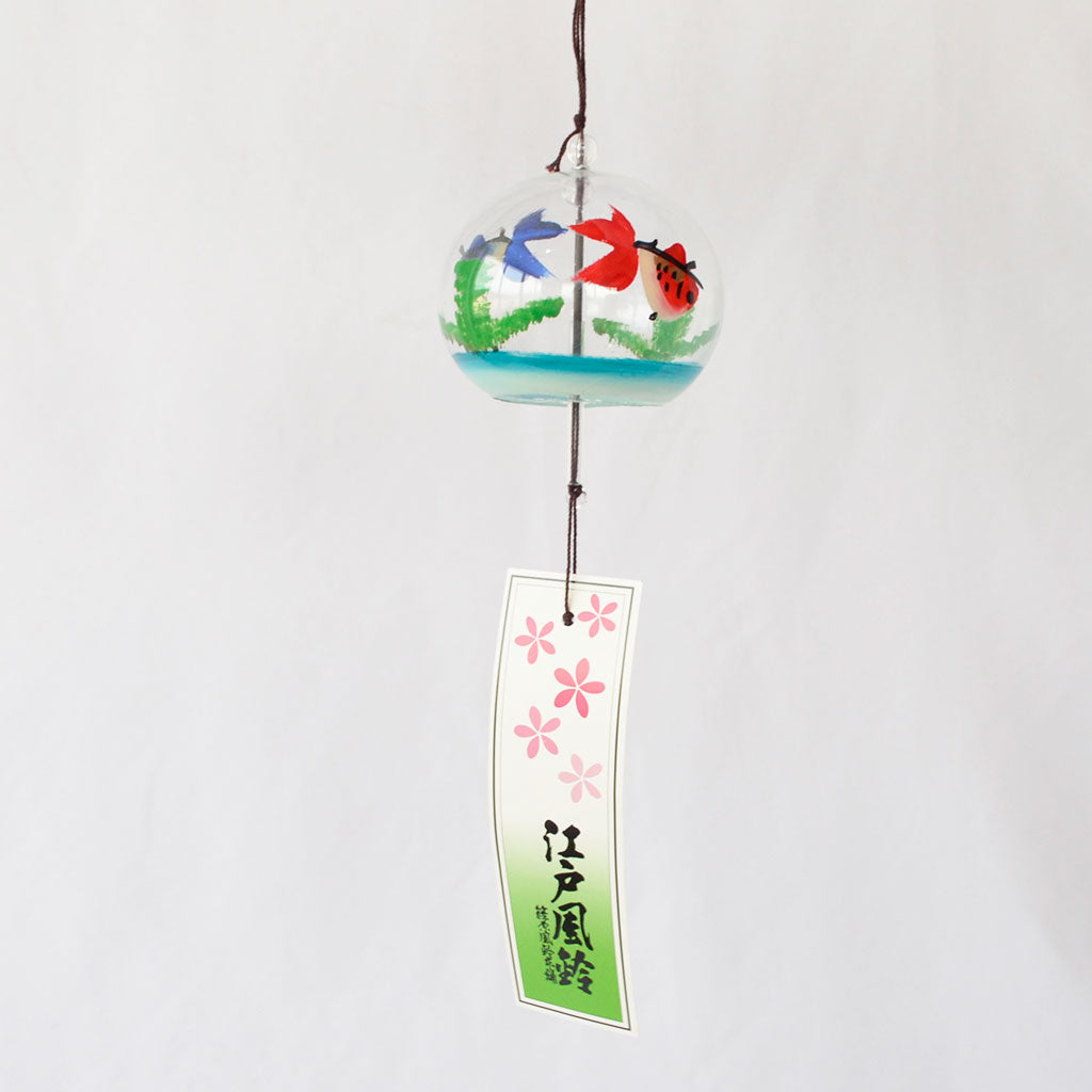 Glass Wind Bell Small Round "Two colors Goldfish"