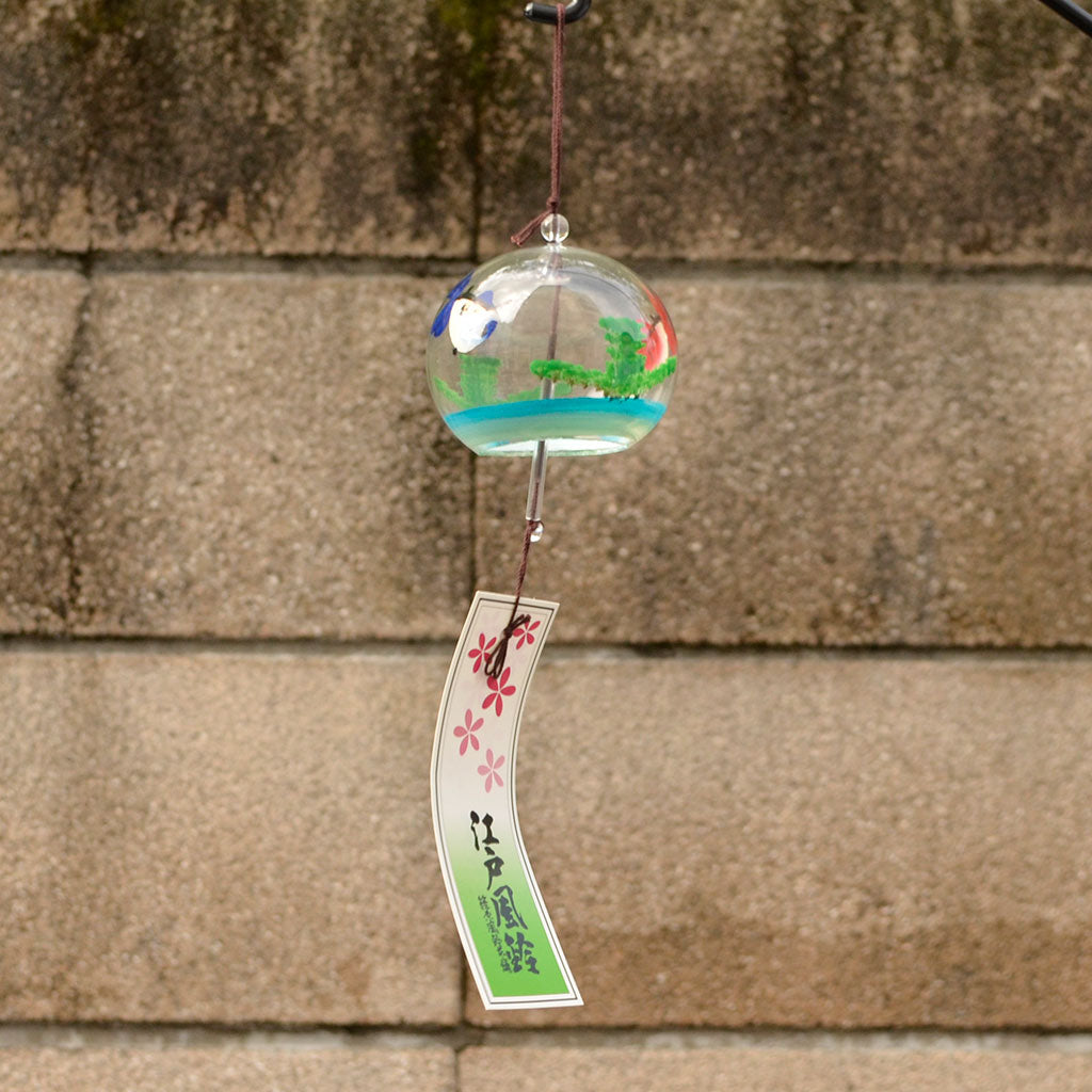 Glass Wind Bell Small Round "Two colors Goldfish"