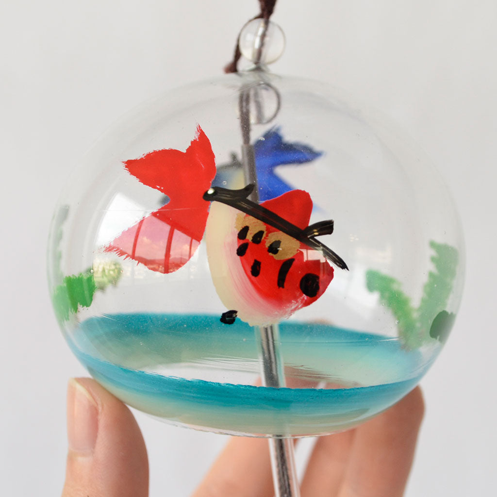 Glass Wind Bell Small Round "Two colors Goldfish"