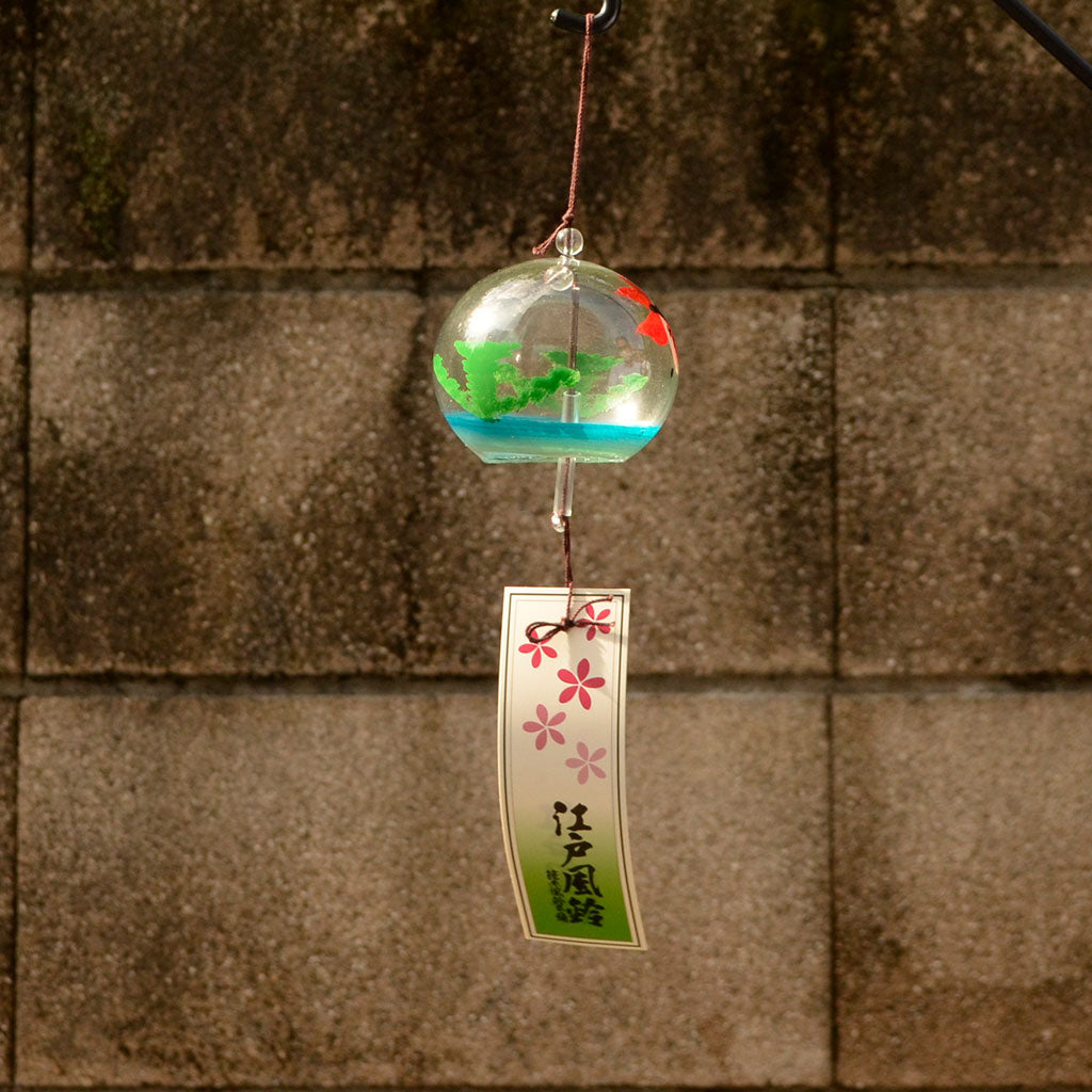 Glass Wind Bell Small Round "Goldfish"