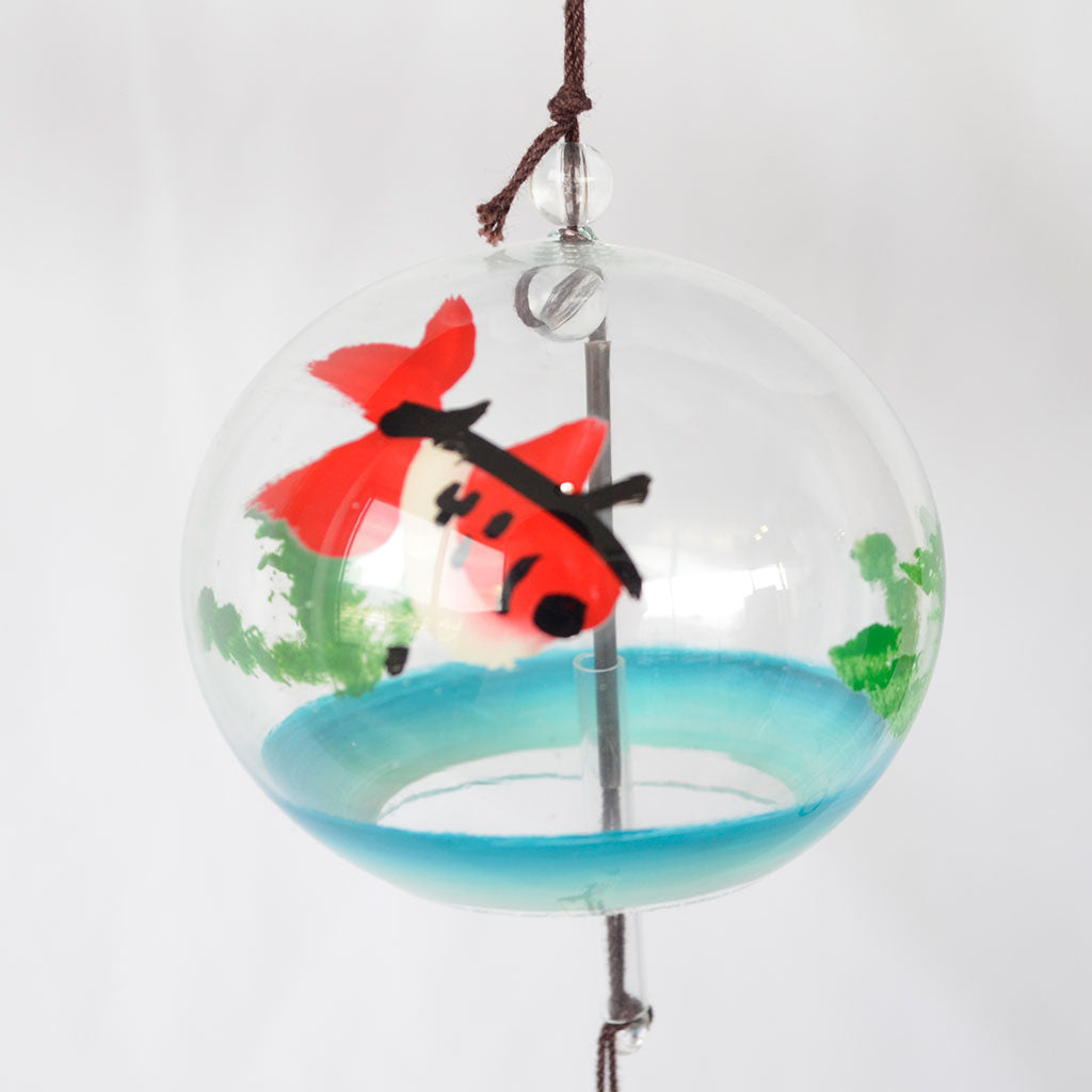 Glass Wind Bell Small Round "Goldfish"