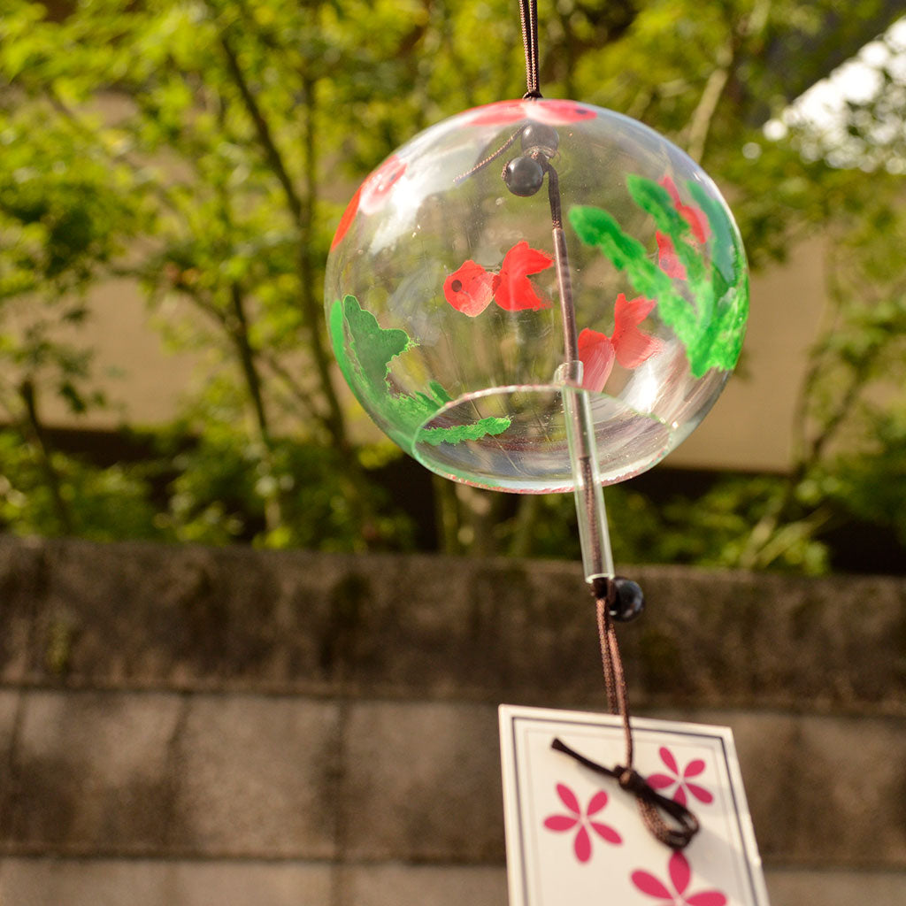 Glass Wind Bell Specially Selection Small Round "Five Goldfish"