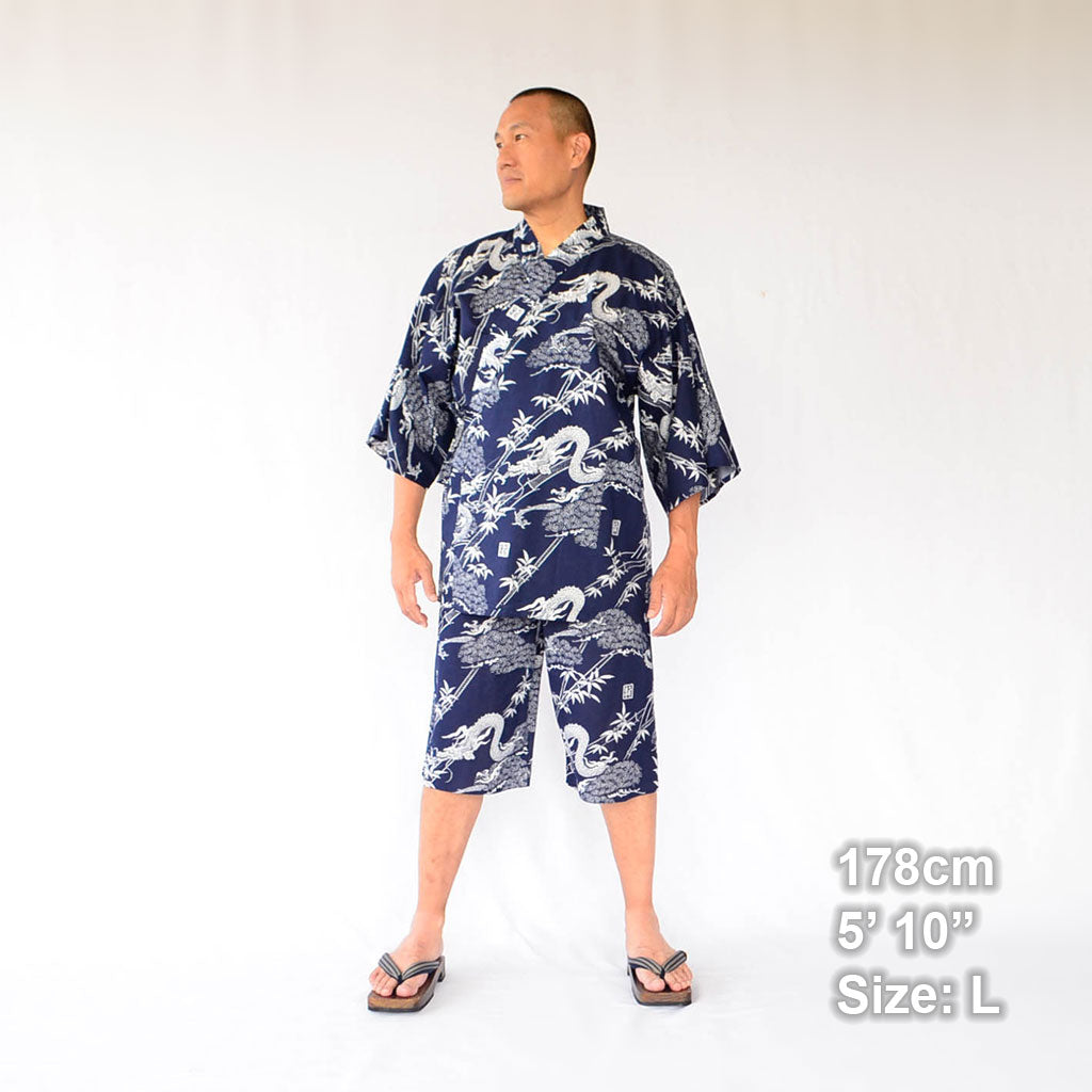 Japanese Jinbei Men’s Cotton "Pine Bamboo and Dragon"