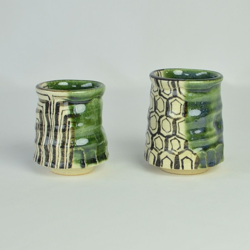 Kiyomizu ware Tea Cup set "Oribe"