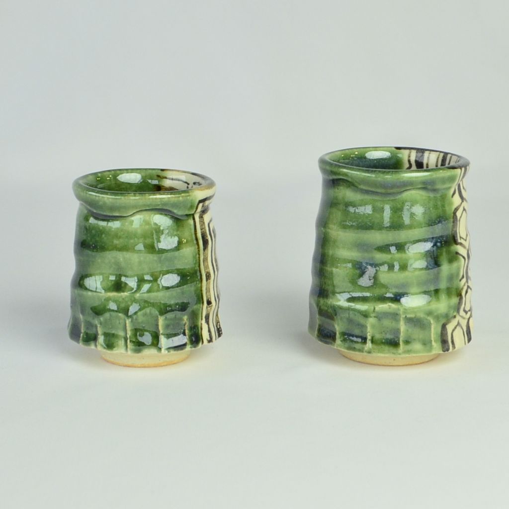 Kiyomizu ware Tea Cup set "Oribe"