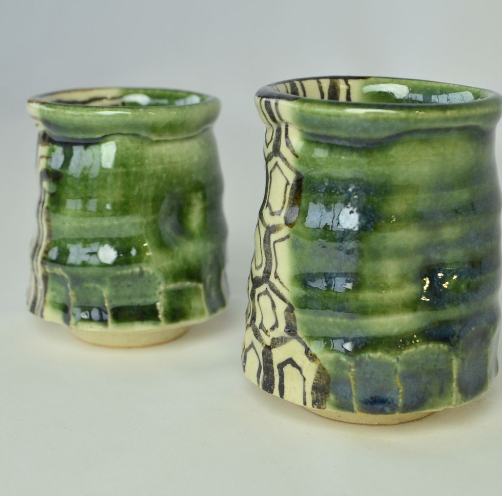 Kiyomizu ware Tea Cup set "Oribe"