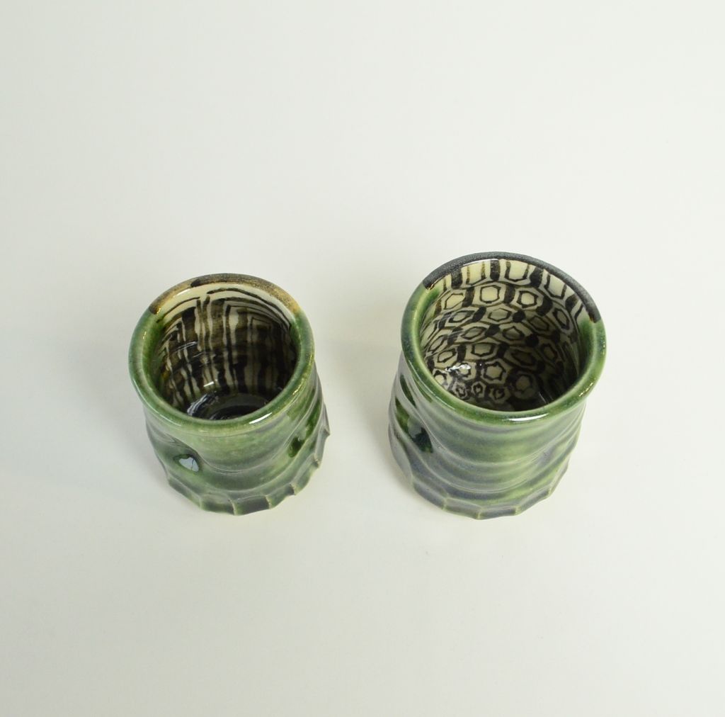 Kiyomizu ware Tea Cup set "Oribe"