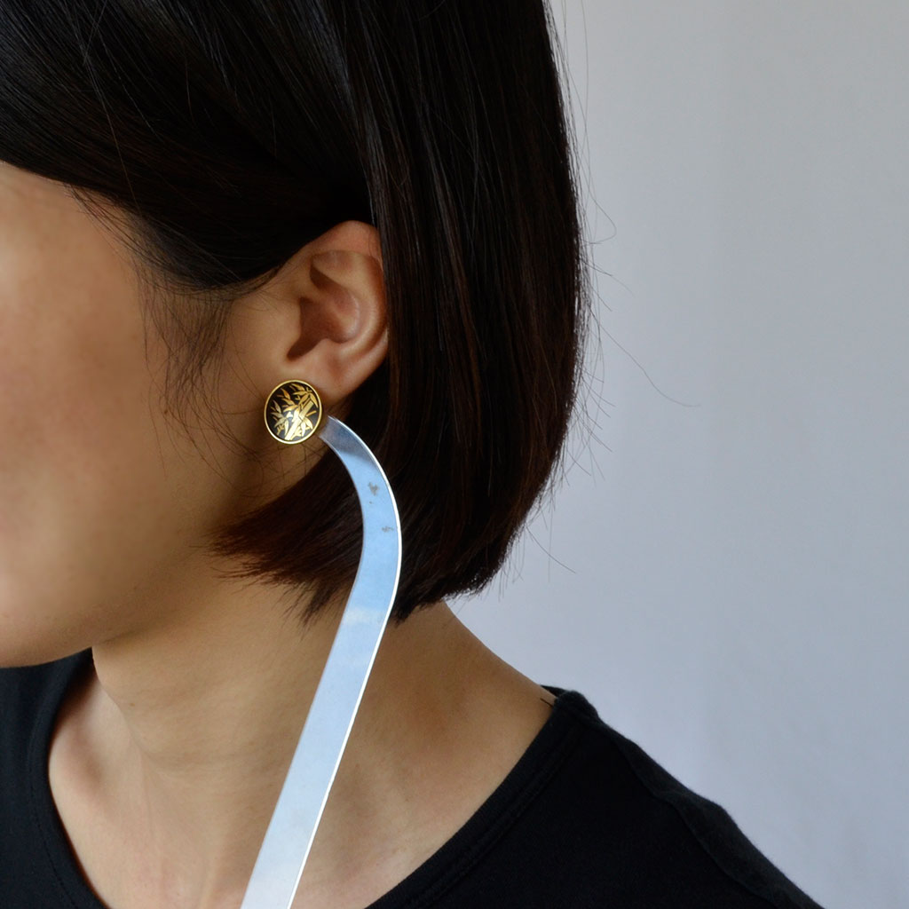 Kyoto Damascene Earrings (Stud) "Bamboo"– Diameter: 1.6 cm