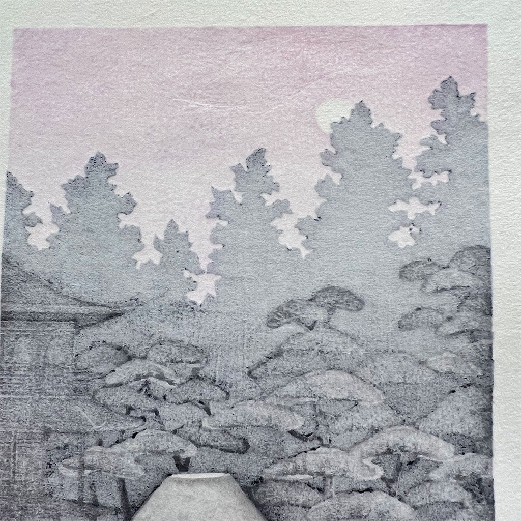 Woodblock print "Ginkakuji temple, Kyoto" by Kato Teruhide Published by UNSODO Small size