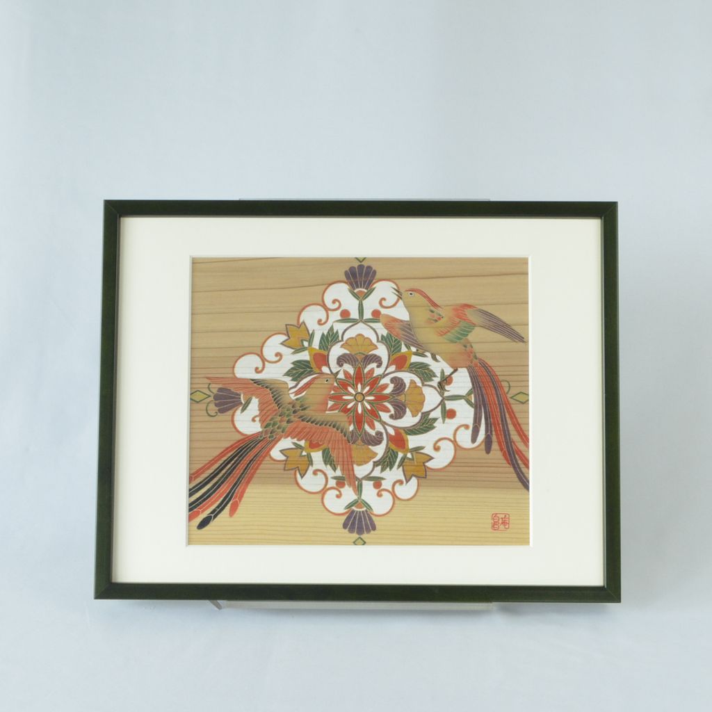 Yuzen Painting "Aravesque Pattern and Long-tailed cock"●