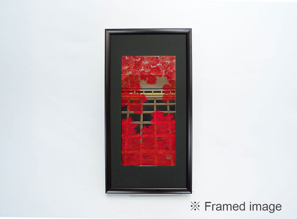 Woodblock print "Maple leaves at Kiyomizu temple" by Kato Teruhide Published by UNSODO Large size