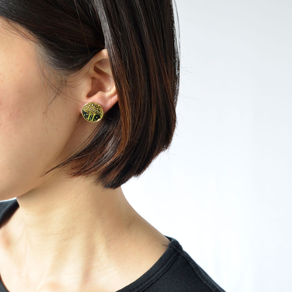 Kyoto Damascene Earrings "Fallen Leaves" (Stud)– Diameter: 1.6 cm