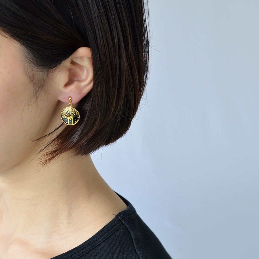 Kyoto Damascene Earrings "Fallen Leaves" (Dangling)– Diameter: 1.6 cm