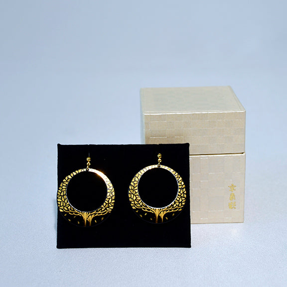 Kyoto Damascene Open Circle Earrings "Fallen Leaves"– Diameter: 1.6 cm