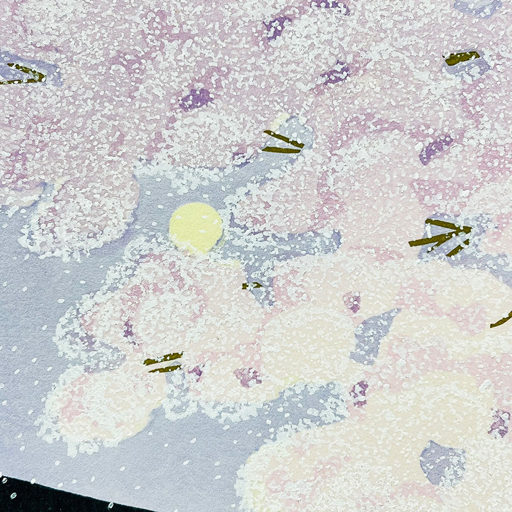 Woodblock print "Cherry Blossom at Arashiyama" by Kato Teruhide Published by UNSODO Large size