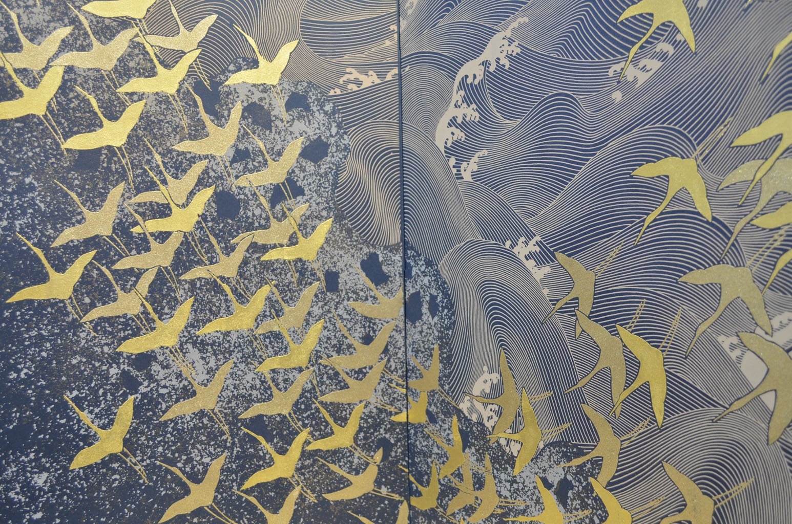 Byobu Folding Screen with 2 Panels "Flying Cranes"