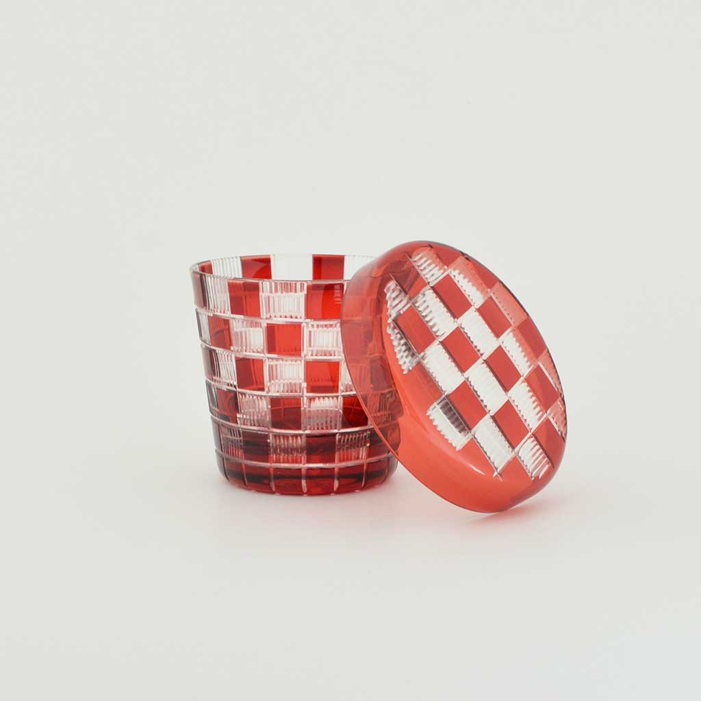 Edo kiriko Lidded cup “Checkered”