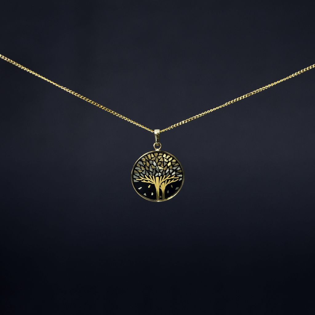 Kyoto Damascene Pendant "Fallen Leaves"– Diameter: 2 cm