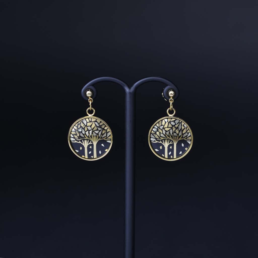 Kyoto Damascene Earrings "Fallen Leaves" (Dangling)– Diameter: 1.6 cm