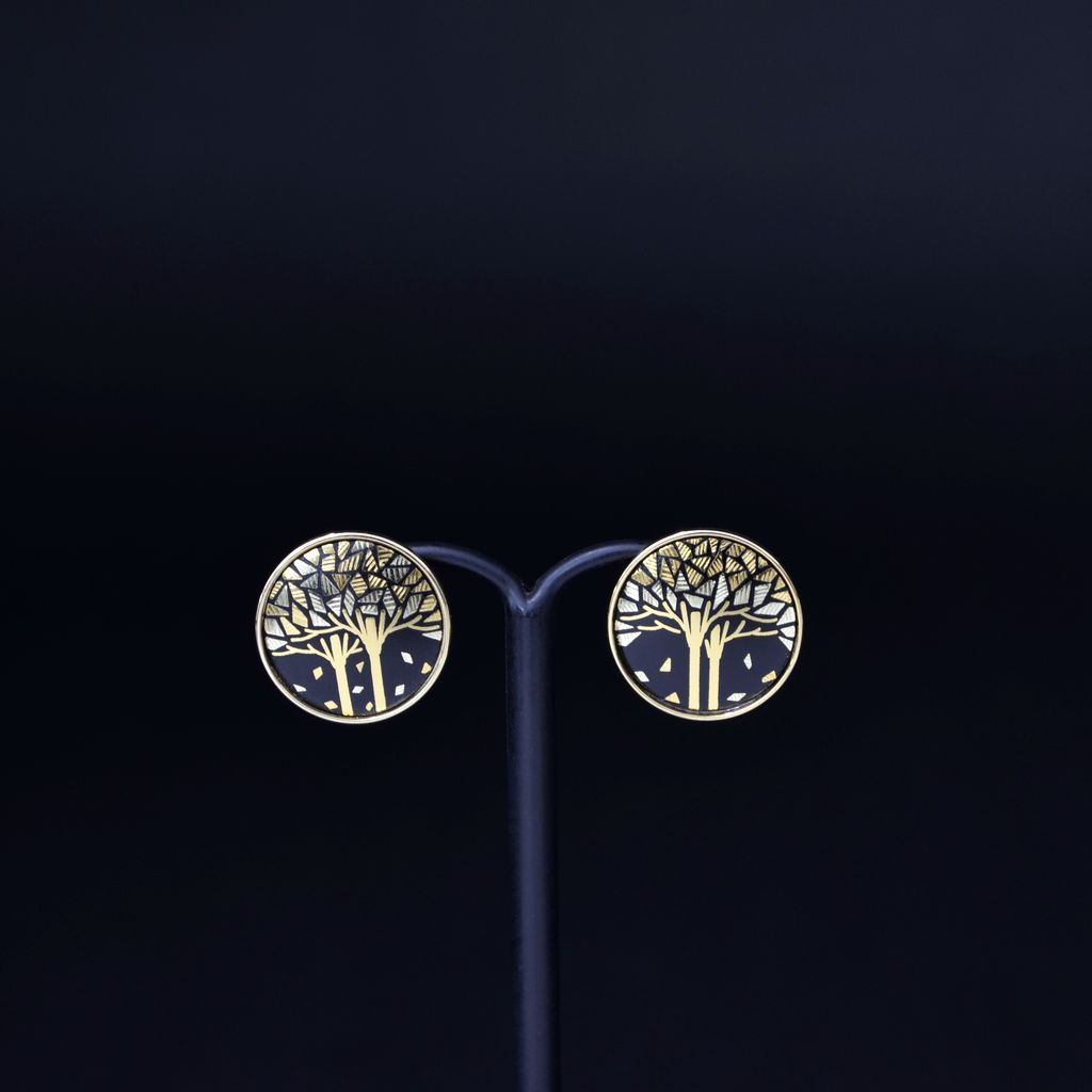 Kyoto Damascene Earrings "Fallen Leaves" (Stud)– Diameter: 1.6 cm