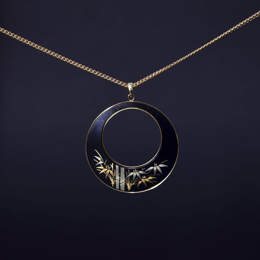 Kyoto Damascene Open Circle Pendant "Bamboo"– Diameter: 3.9 cm