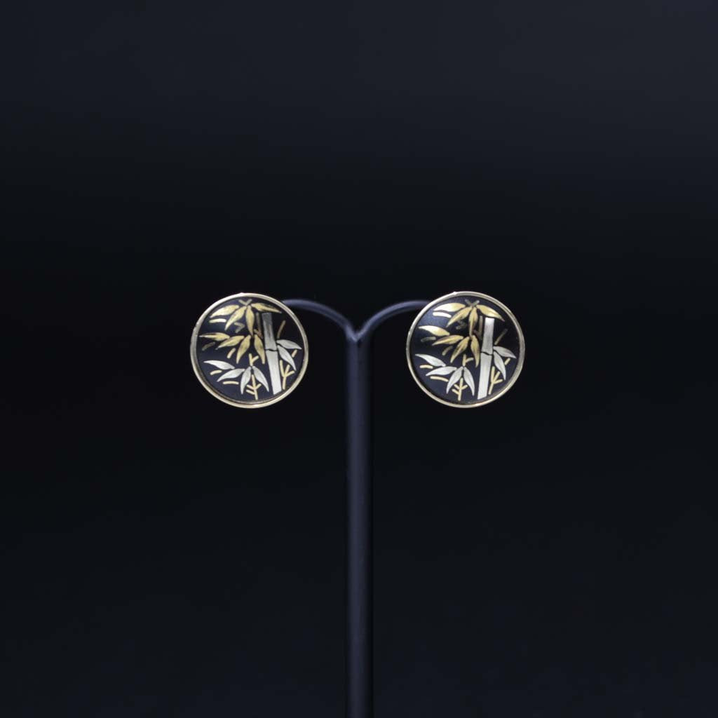 Kyoto Damascene Earrings (Stud) "Bamboo"– Diameter: 1.6 cm